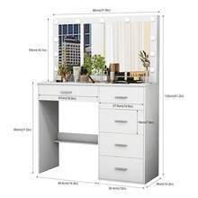 Makeup Vanity With Lights,Vanity Desk With Mirror And Stool,White Dresser Table With Drawers And Open Shelves,3 Color Modes,10 LED Light,Sliding Mirror,Adjustable Brightness,Modern Wood Vanity Desk Set For Bedroom,Bathroom,Halloween Gift For Women - 白色 - 查看 10