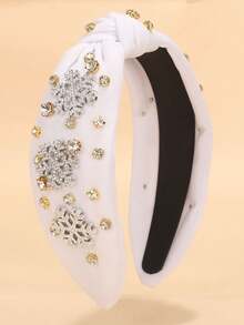 1 قطعة شريط رأس للنساء في عيد الميلاد، شريط رأس مزين بكريستال وخرز صناعي، عقدة عريضة في الأعلى، إكسسوار شعر للأعياد، هدية لزي عيد الميلاد، بلون أبيض بنقوش ثلجية، حلقة شعر