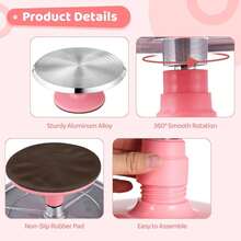 Aluminum Alloy Rotating Cake Stand, 25cm Cake Decorating Turntable, Non-Slip Platform, 360° Smooth Rotation For Cake Decorating Parties And Baking. - Pink - View 7