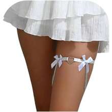 Gothic Tassel Leg Chain Bow Tie Thigh Leg Chain Women Festival Wraps Garter Elastic Thigh Body Chain Women - 白色 - 查看 2