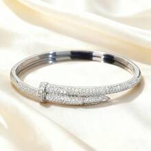 1pc Fashionable Metal Nail Copper Bracelet With Cubic Zirconia, Elegant & Simple, Versatile Daily Accessory For Women