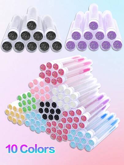 Waloshow 1-10-20-30-40-50pcs Diamond Eyelash Brush Set, Eyelash Extension Mascara Wands With Replaceable Brush Heads, Dust-Proof Shiny Diamond Makeup Brushes