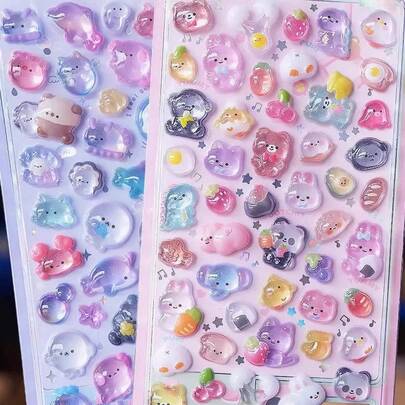 4pcs/8pcs Cute Animal And Ocean 3D Stickers - Reusable Self-Adhesive Cartoon Sequin Decorations, Matte Plastic DIY Stickers For Mobile Phones And Laptops, Stationery Enthusiasts, Diary Decorations, Scrapbook Supplies
