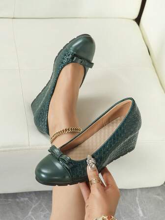 Sapato Feminino de Salto Anabela Macio e Confortável, Slip-On de Salto Alto