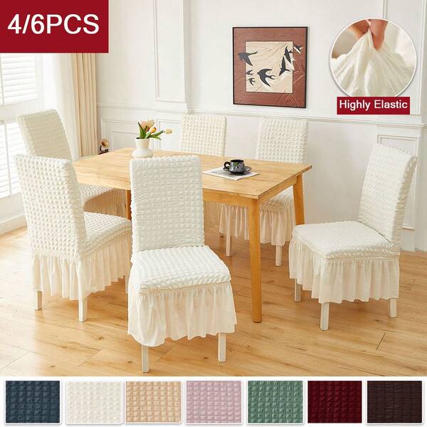 4/6 PCS Seersucker Chair Covers With Skirts Versatile Chair Covers For All Seasons Removable Easy To Clean Machine Washable Highly Elastic Easy To Install Suitable For Living Rooms Bedrooms Hotels Cafes Restaurants Home Decoration Chair Protectors