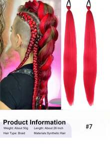 2pcs 26-Inch Halloween/Christmas Purple, Green, Blue, Pink, Red, Gold Colorful DIY Braiding Clip-In Hair Extensions, Synthetic Long Straight Hair, Heat Resistant Fluffy Ponytail Hair Pieces, Suitable For Women And Girls - Multicolor - View 21