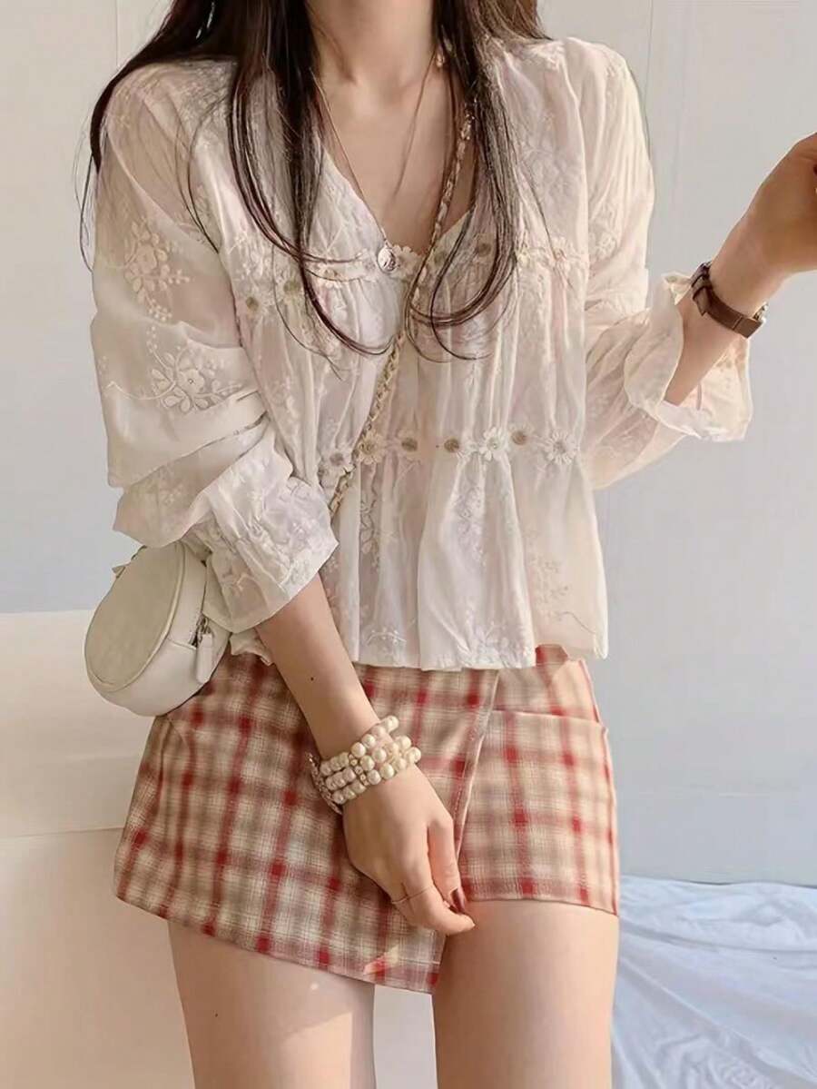 性感深V领蕾丝镂空腰部连衣裙 - 白色 - 查看 1