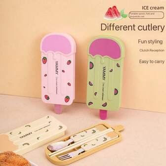 不锈钢旅行餐具套装，便携式餐具组合，带洗碗机 - 叉子、勺子和储物盒，可重复使用