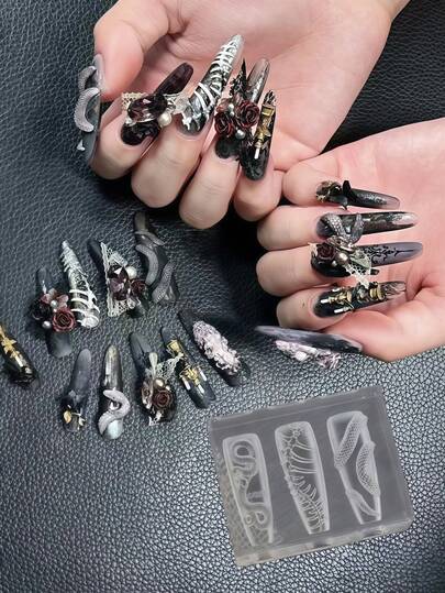 Novos moldes de silicone 3D para arte em unhas de dragão, cobra e flor de medusa, suprimentos para arte em unhas