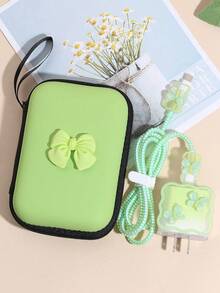 1,5 m Organizador de cables con mariposas verdes con set de 6 piezas, incluyendo protector de cabezal de carga TPU, compatible con cable de carga rápida de Apple 20W, bolsa de carga, estuche de carga, bolsa impermeable para mujeres y hombres, organizador electrónico, artículos esenciales de viaje - Multicolor - Ver 9