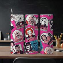 FAMILY UP 1pc 20oz Horror-Themed Halloween Straight Tumbler With Lid And Straw - Stainless Steel Insulated - For Halloween, Christmas, Valentine's Day - Suitable For Best Friends - Perfect Gift For Outdoor Activities & Travel - 1PCS 20 OZ - View 7