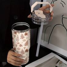 Beautiful And Practical - 1pc 30oz Stainless Steel Insulated Car Mug With Christmas Tree, Gingerbread Man, And Candy Cane Pattern Printing, Suitable For Personal Use Or Giving As A Gift, Birthday Gift, Holiday Gift, Or Christmas Gift, With A Handle For Easy Travel