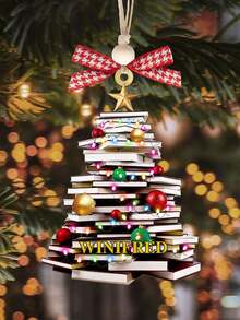 Albero di Natale personalizzato fatto di libri per appendere decorazioni, decorazione natalizia personalizzata a forma di albero di Natale da appendere, ornamento natalizio con nome dell'albero di Natale fatto di libri, ornamento personalizzato da bibliofilo, regalo per amanti dei libri, fermalibri natalizi in acrilico a forma di albero di Natale per appendere decorazioni, decorazioni natalizie per la casa, decorazioni natalizie, accessori per auto e portachiavi