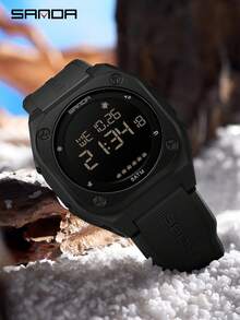 SANDA. SANDA 6303 Multifunctional Sports Electronic Watch 5ATM Waterproof Night Light Alarm Clock, Sunday Bate Stopwatch, Student Watch - Black - View 2