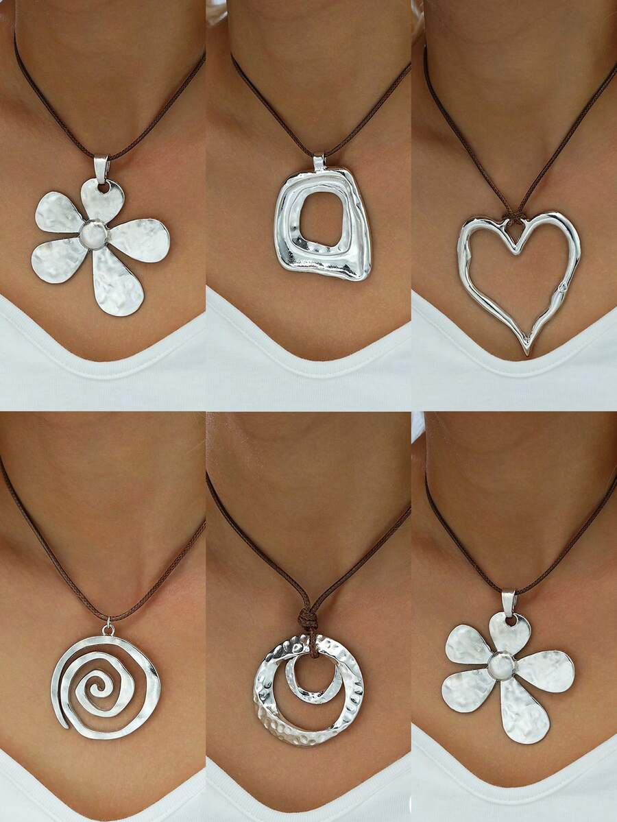 17KM 1 colar com pingente geométrico de coração e flor estilo boêmio vintage simples, adequado para mulheres, casais, férias, encontros, uso diário, festa, casamento, Natal, presente de Ação de Graças