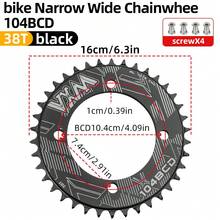 VXM 104BCD Mountain Bike Single Chainring, 7075 Aluminum Alloy 32T/34T/36T/38T Closed Tooth Chainring (Includes Chainring Bolts), Bicycle Parts