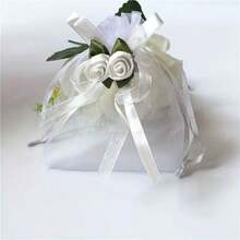 10pcs,White Rose-Colored Organza Gift Bag, Wedding Small Gift Bag, Jewelry Bag With Drawstring, Suitable For Romantic Party Wedding Gift Packaging