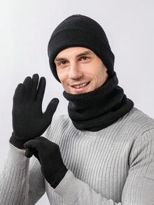 冬季无檐小便帽 + 围脖 + 触摸屏手套套装，柔软针织帽弹力手套保暖无檐小便帽套装，适合女性和男性礼物冬季无檐小便帽，颈部保暖器寒冷天气装备男女通用，温暖的冬季弹力针织手套帽子 - A - 查看 8