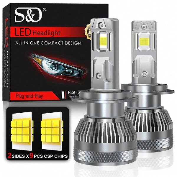 S&D Bombillas LED H4 H7 H1 H11 9005 9006 para faros de coche S&D, lámpara turbo de 100W 30000LM, 6500K 12V