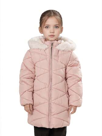 SOLOCOTE Young Girls Thick Thermal Lined Zipper Front Pocket Jacket, Cute Long Sleeve Coat For Christmas Party, Winter Casual Outings, Snow Play