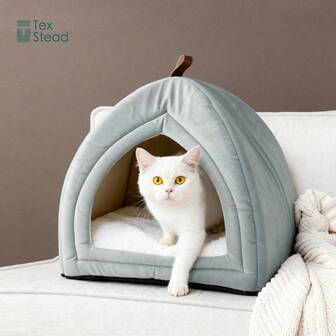 1 件 TEXSTEAD 可折叠宠物帐篷床屋，带可拆卸靠垫枕头和额外海绵垫 - 便携式室内狗窝，适合中小型犬和猫，防滑底部，舒适温暖的睡眠窝，多种颜色可选，易于组装，耐用时尚的设计