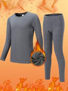 Tween Girls' Thermal Underwear Set (Ages 8-12 / 120-160 Cm) - Crew Neck Long Sleeve Top & Pants,Grey | Thermal Lined Ultra-Warm & Breathable | Slim Fit, Ideal For Home Play, School Commutes, Ski Trips | Anti-Static & Quick-Dry | Winter/Christmas Essential