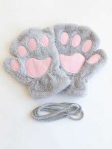 1 Pair Cute Cat Paw Fingerless Gloves, Warm Gloves Suitable For Daily Wear And Gatherings, Autumn/Winter+Winter Gear+Gloves Bear+Christmas Summer - Mittens - View 18