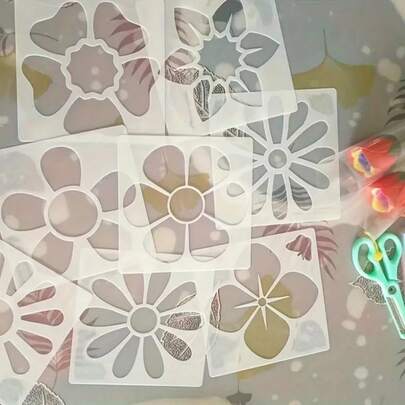 Conjunto de 8 estênceis de flores e pétalas/margaridas - Modelos florais reutilizáveis de 5,5 polegadas para arte de parede, decoração de casa, pintura, criação de cartões e decoração de artesanato DIY