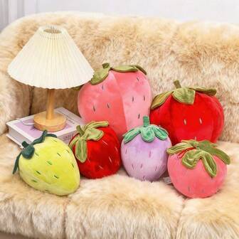 1/2pcs Delicious Realistic Strawberry Plush Doll, Cute Strawberry Decorative Pillow For Children's Room, Everyday And Holiday Fruit Decor Cushion