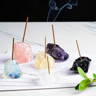 1pc Natural Crystal Raw Stone Incense Holder, Pink White Red Crystal Rough Stone Incense Plate Incense Burner Base (Incense Sticks Not Included) - Home Decor - Study, Living Room, Entryway Decoration