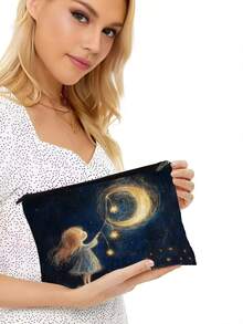 Sun & Moon Pattern Cosmetic Bag - Durable And Spacious, Unisex Travel Organizer For Makeup & Toiletries Lightweight & Portable Travel Bag For Makeup, Toiletries, Phone & Pencils - Stylish & Multi-Purpose, Perfect Party Gift Makeup Bag Make Up Bag Makeup Pouch Toiletry Bag Wash Bag Travel Essential Cruise Essentials Vacation Essentials For Men Women
