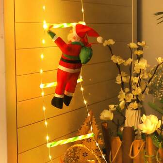 1 pieza Luz de escalera navideña LED, diseño de Papá Noel y renos - Decoración para ventanas y paredes del jardín interior/exterior con luces LED multicolor con interruptor, alimentada por USB