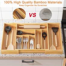 Utensil Organizer Kitchen Drawers, Utensil Tray And Cutlery Silverware Holder,Wood Drawer Dividers With 9 Slots - Có thể mở rộng 9 khe cắm - Xem 3