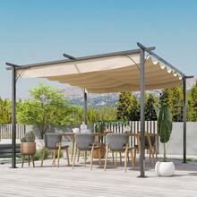 Retractable Awning Cover Modern Archway Sun Shade Steel Pergola - Beige - View 9