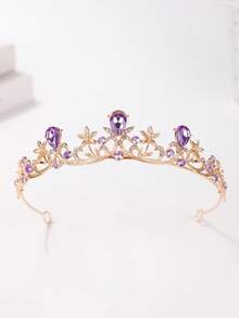 1pc Girls Exquisite Rhinestone Crown Hair Accessory Suitable For Outings, Photoshoots, Piano Performances - Purple - View 7