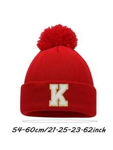 1pc Unisex A-Z Letter Knit Beanie Hat, Personalized Versatile Winter Cap, Suitable For Autumn/Winter Daily Wear And Christmas Gift - Red - View 11