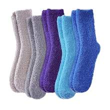 5双女士秋冬毛绒中筒袜，柔软不硬，舒适百搭，适合女士居家地板、拖鞋及其他特殊场合穿着，毛茸茸的袜子