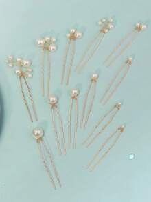 12 قطعة/مجموعة مشابك شعر مزينة باللؤلؤ بتصميم بسيط وعصري، مجموعة إكسسوارات شعر لؤلؤية أنيقة متعددة الأحجام للنساء في حفلات الزفاف والمناسبات