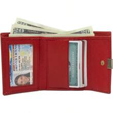 Women's Leather RFID Small Indexer Snap Wallet Billfold - Red - View 2