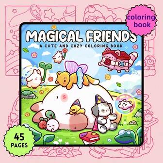 Magic FriendsAdult Coloring Book, Stress Relief Cartoon Coloring Book, Home Coloring Book, Children's DIY Coloring Book, Birthday Gift, Healing Gift For Girls