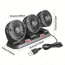 Car Fan, Adjustable Multi-Speed, Flexible Angle, Comfortable Breeze, Low Power, High Efficiency, With USB Interface, Button Control, USB Connection, Working Voltage ≤ 36V, Fan Head Can Be Adjusted At Multiple Angles, Does Not Block The View, Suitable For Various Occasions, Used In Vehicles, Portable And  Car Fan, Suitable For Summer, A Must-Have For Cars - Quạt ba đầu - Xem 2
