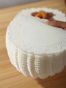 100 piezas de 6.5 pulgadas Forros de papel redondos desechables para postres, alimentos fritos, bodas, fiestas, pasteles, pastelerías, hornear, asar a la parrilla, freír