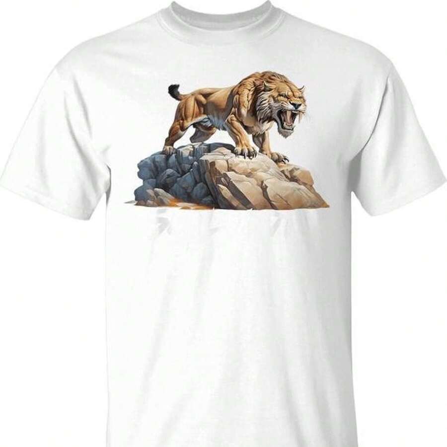 Milodon S*At Sabertooth220G Sabertooth Tiger T-Shirt. AL1Godn's Basic Garment For Him, 220g With Unparalleled Comfort. Suitable For Everyone, Whether Women Or Men. Strong, High-Quality Material, Suitable For All Types Of Sewing, Noticeably Soft And Durable Design. Breathable Women's Tops, Perfect For Autumn, Vacation Outfits, And Women's Halloween Costumes. - 黑色 - 查看 1