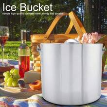 Stainless Steel Insulated Double Wall Ice Bucket With Lid And Handle For Wedding Party Picnic (3 Liters) - Silver - View 2