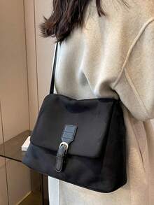 Women's Daily Commute Fashion Large Capacity Solid Color Crossbody Bag - Black - View 5