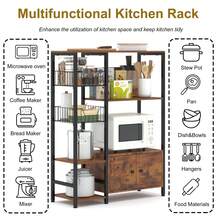Modern Freestanding Kitchen Bakers Rack With 2 Baskets,Microwave Oven Stand With Shelves, Kitchen Storage Shelf With Metal Frame,Small Coffee Bar Station,Kitchen Furniture,Brown - Brown - View 9