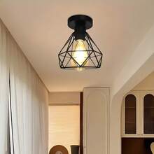 Suporte de lâmpada E27 estilo industrial vintage preto, 1/2 peças, luminária de teto com diamante, design geométrico, adequado para corredor, varanda, cozinha, sala de jantar e hall de entrada (lâmpada não incluída), decoração de iluminação