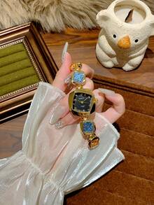 1pc Vintage Personalized Polygonal Dial Women's Watch, Fashion Minimalist Elegant Luxury Petite Classic Quartz Ladies Wrist Watch Suitable For Daily Wear, Parties And Other Occasions - 灰色 - 查看 3