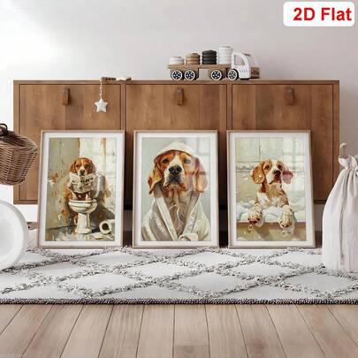 1/3pcs,Animals Posters,Beagle Dog Bathroom Wall Art - Prints Set Of 3 Unframed Canvas Posters 12x18 Inches For Bedroom, Living Room, Dorm Decor - Cute Animal Reading Newspaper Series,Children's Room Wall Art