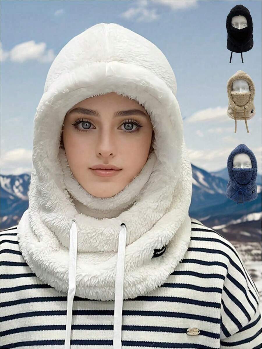 1-Piece Women's Face Mask Hat With Elastic Drawstring, Lightweight And Warm, Perfect For Cycling, Skiing, And Outdoor Sports, Solid Color, Hand Washable, Fleece Neck Gaiter With Ear Flaps, Balaclava For Winter And Fall Outfits Accessories For Winter Winter Head Warmer